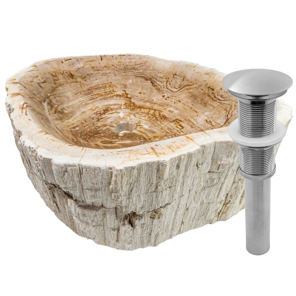 Novatto Fossil Wood Vessel Sink and Brushed Nickel Umbrella Drain NOSV-FWBN - main